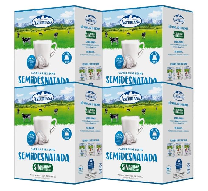 Central Lechera Asturiana Cápsulas de Leche Semidesnatada, 4 x 16 cápsulas