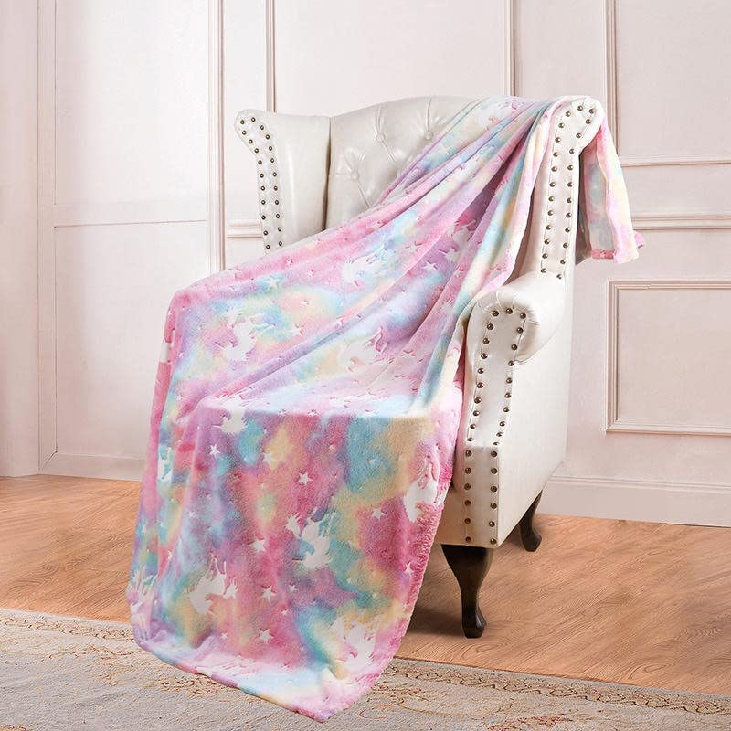 Kitish Glow in The Dark Unicorn Blanket for Kids Soft Flannel Fleece Throw Gift 60 x 50-inch