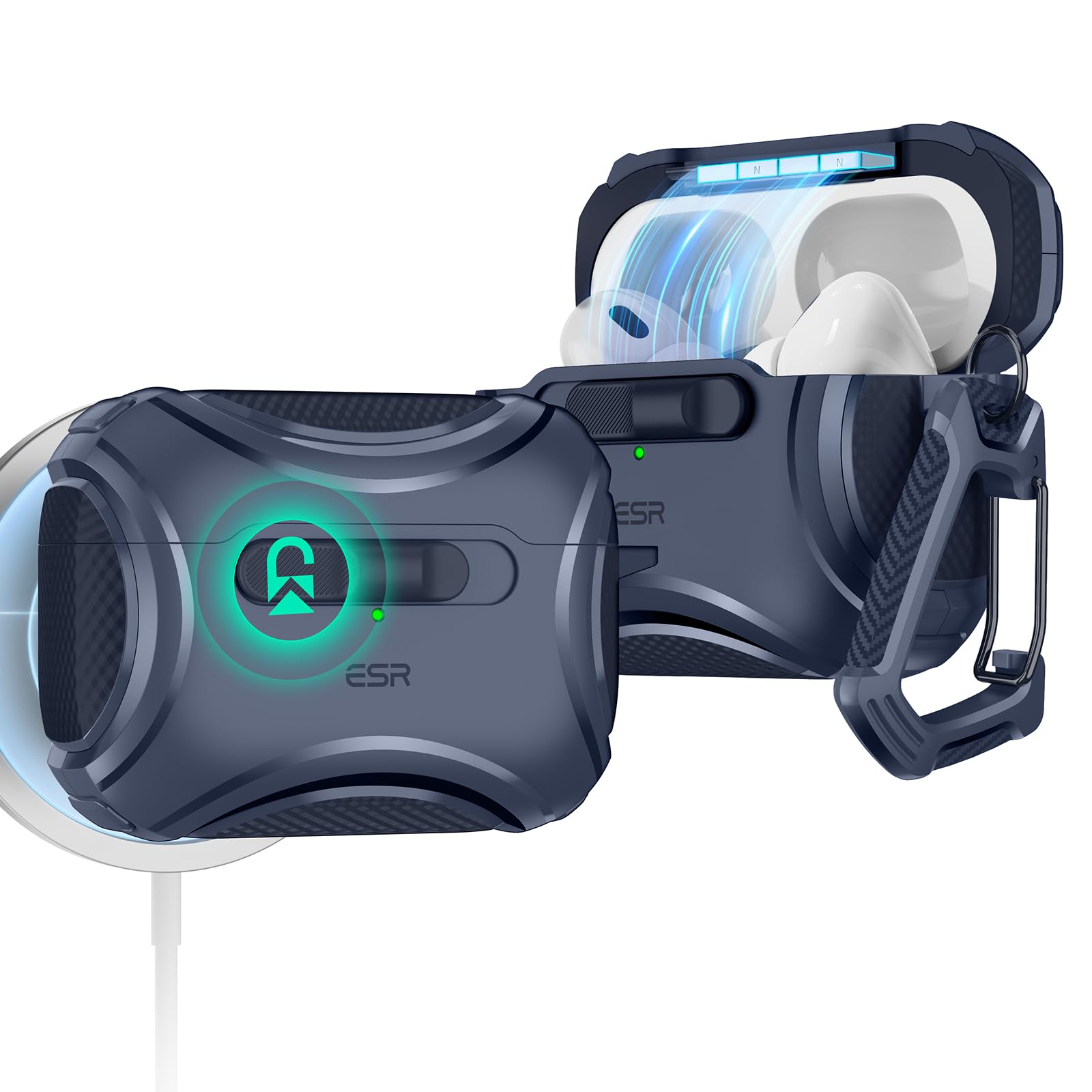 ESR AirPods Pro2 Case for MagSafe AirPods Pro 2nd Gen / 1st Gen (2023/2022/2019) Universal (Compatible with USB-C / Lightning Cable), Magnetic Lid Lock, Strong Drop Prevention, Cyber Series Purple