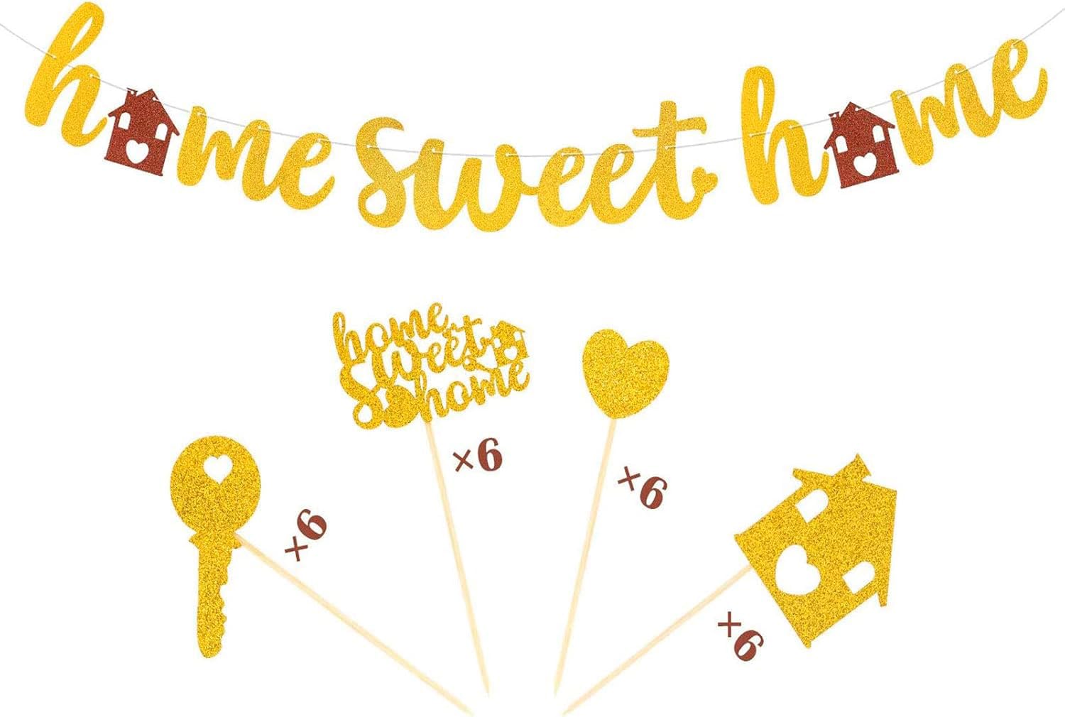 Joymee Home Sweet Home Banner Family Cupcake Toppers Housewarming Decor for New Home Navy Military Classroom Warming Welcome Party Suppliles Gold