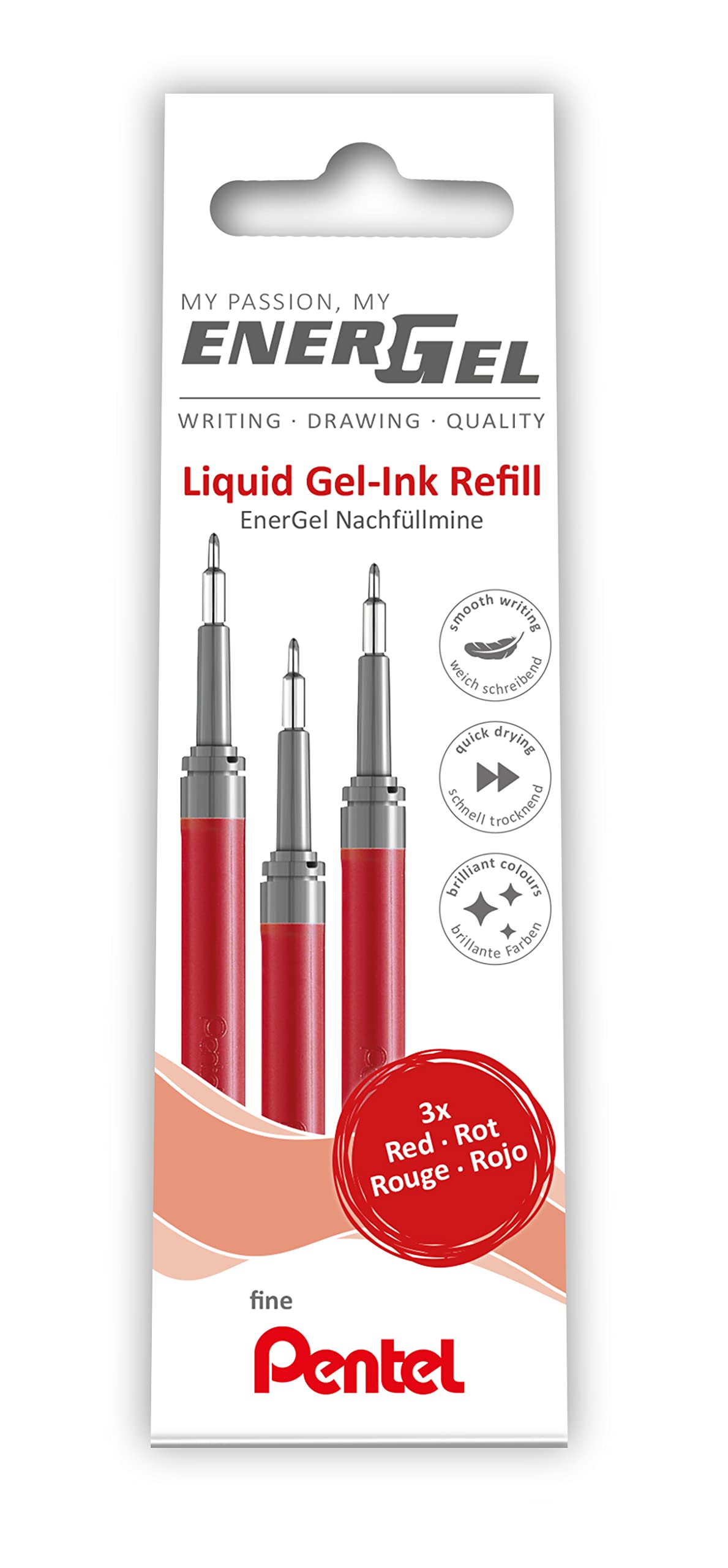 Pentel Energel Lrn5 Refill For 0.5 Mm Gel Pen, (Pack Of 3) Red