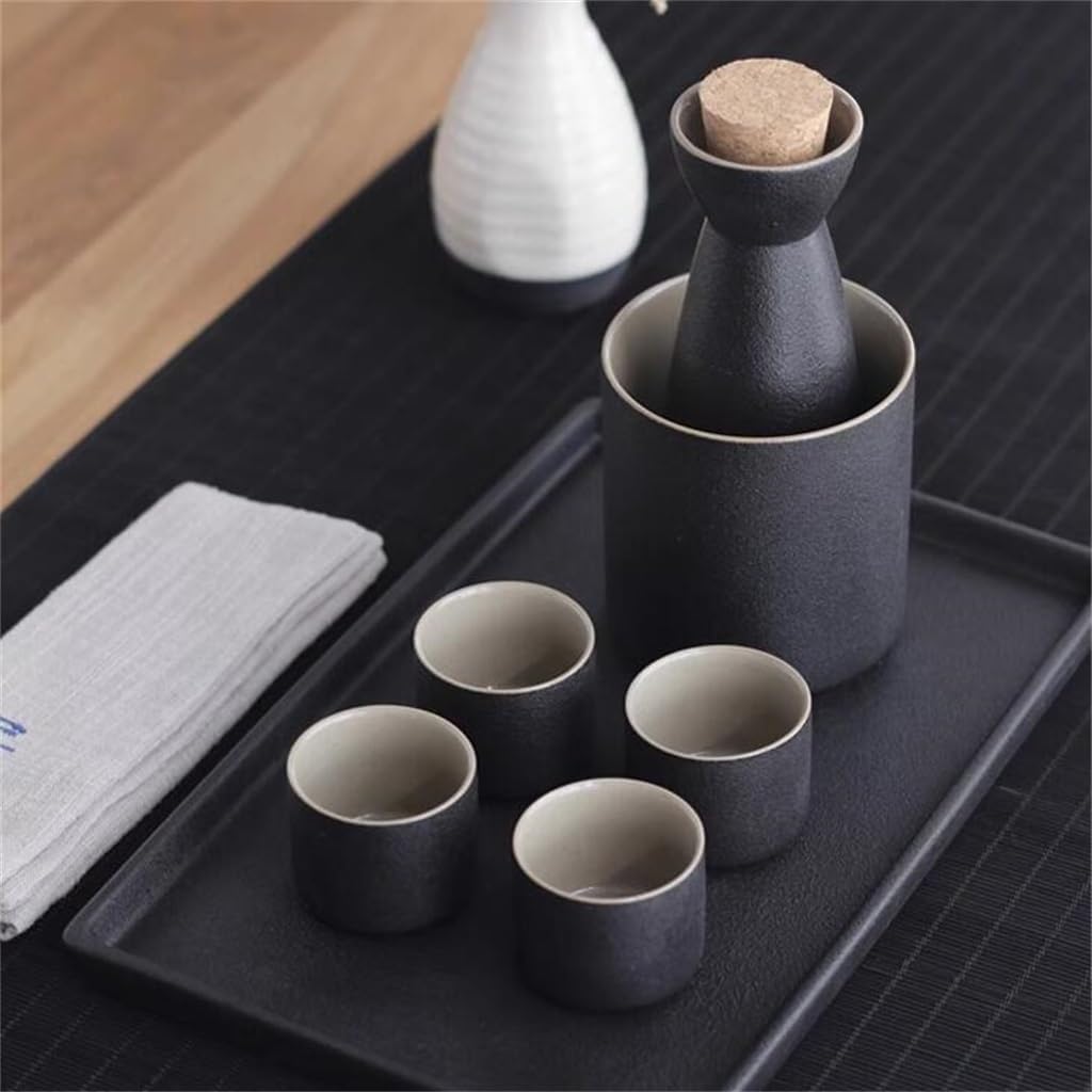 Black Pottery Wine Cup Zen Ink Wind Ceramic Wine Set Set Household Sake Small Wine Pot Warm Wine Device