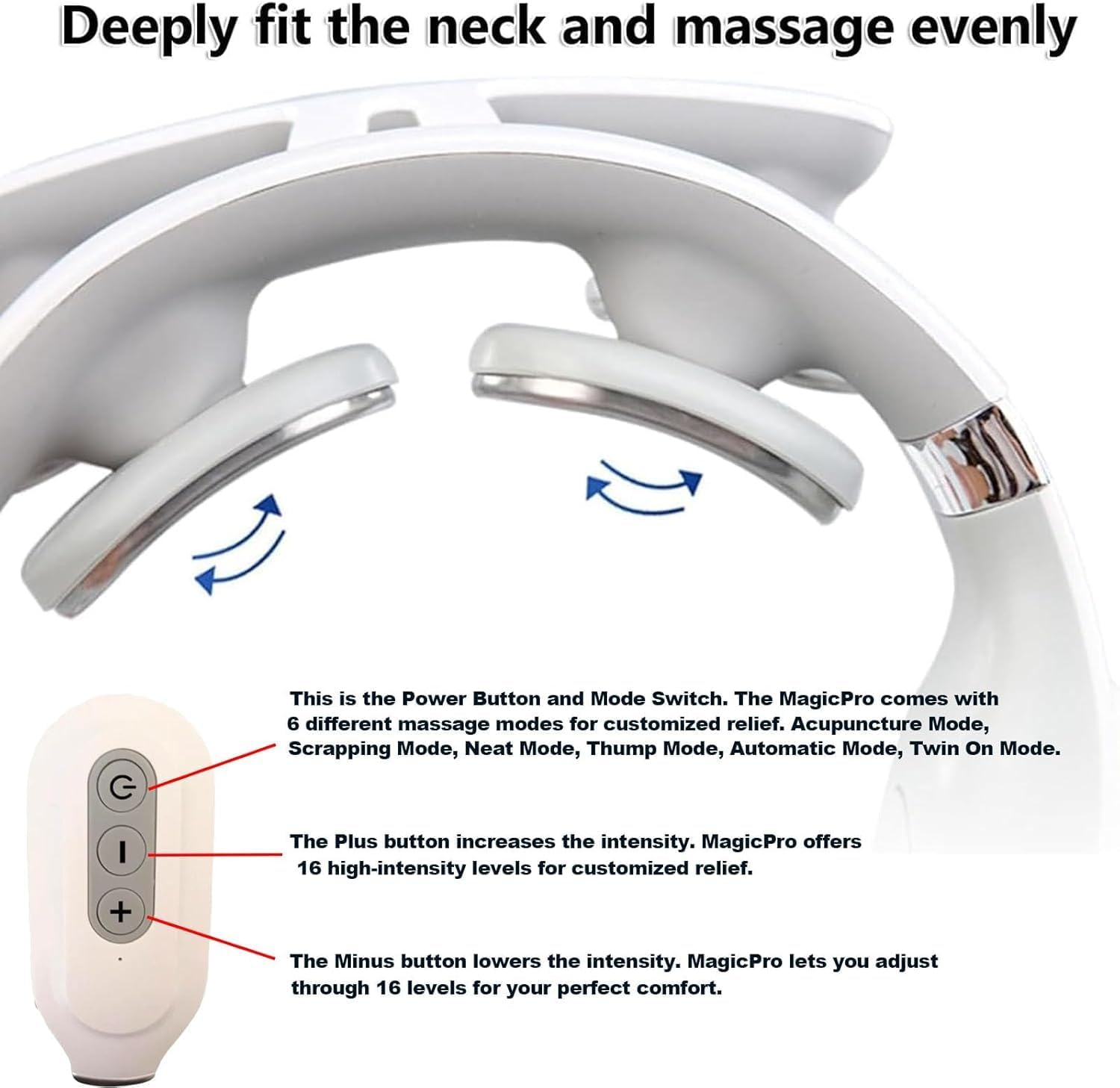 Massaggiatore Cervicale, 4 Teste con Calore, 6 Modalità e 15 Intensità, Dispositivo Portatile Ergonomico Senza Mani per il Relax Quotidiano