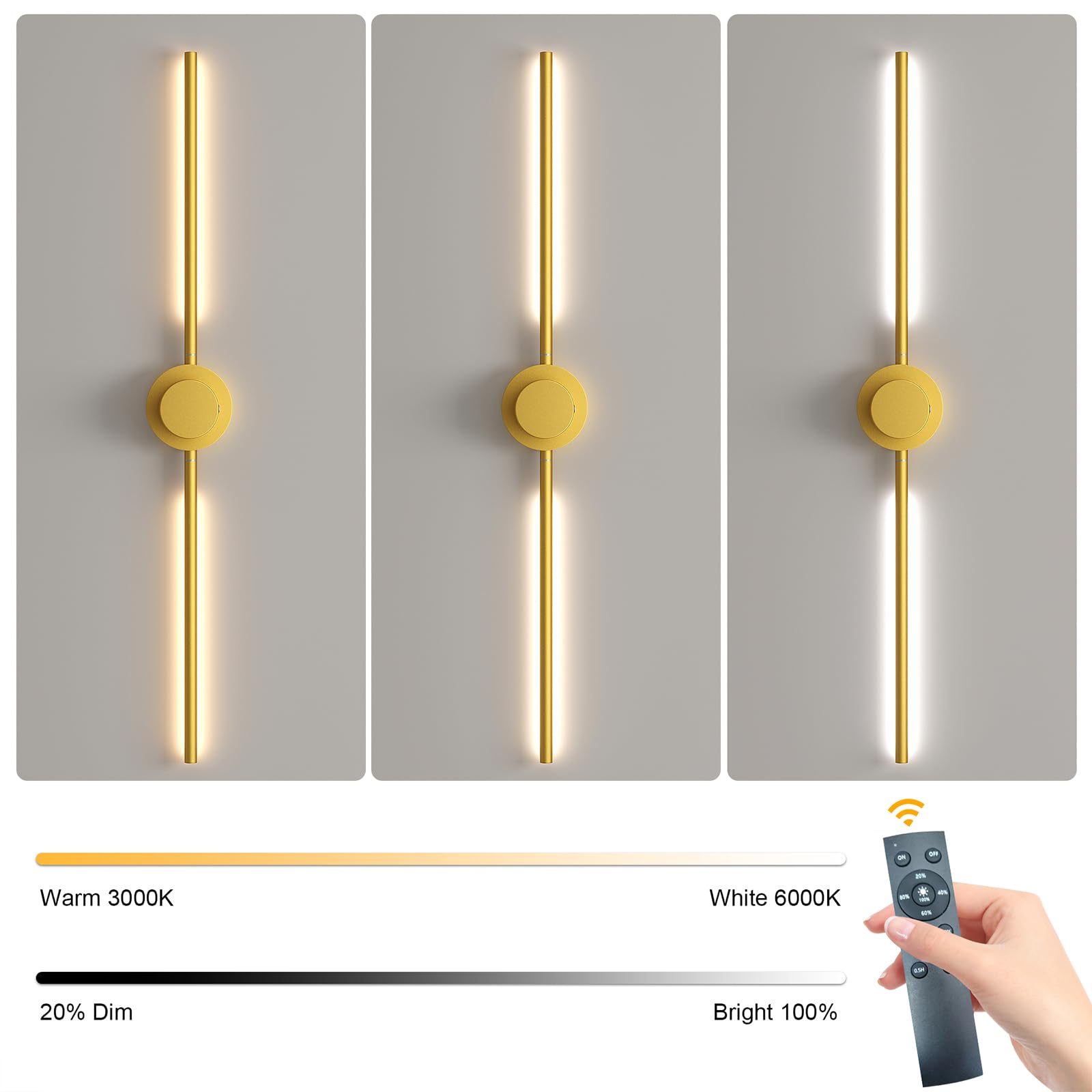 GEADI Applique LED Parete Interno, Lungo Lampada da Muro con Batteria Ricaricabile, Lampada da Parete Dimmabile per Camera da Letto, Soggiorno, Corridoio, Cucina, 2 pezzo