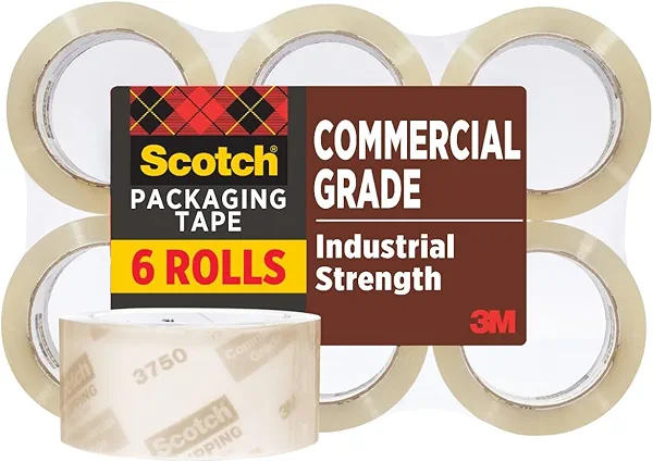 Scotch Commercial Grade Shipping Packaging Tape, 1.88" x 54.6 yd, Designed for Packing, Shipping and Mailing, Guaranteed to Stay Sealed, 3" Core, Clear, 6 Rolls (3750-6)