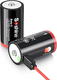 Soshine Rechargeable C Batteries with USB-C Charging Cable, 1.5v Lithium LR14 C Size Battery 5000mWh for Flashlight 2 Pack