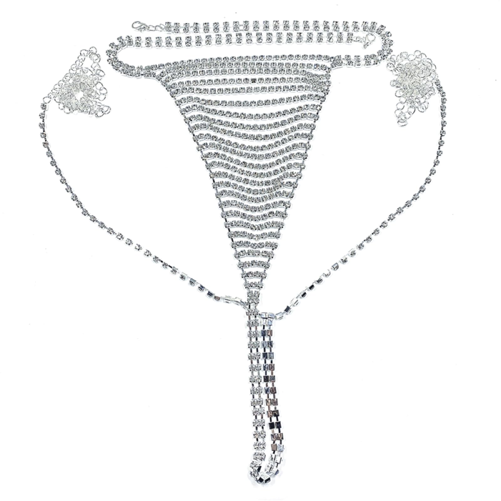 KLXSIVU Charm Chain Body Jewelry For Women Belt Bikini Plus Size Thong Adjustable Sexy Rhinestone Panties Underwear A