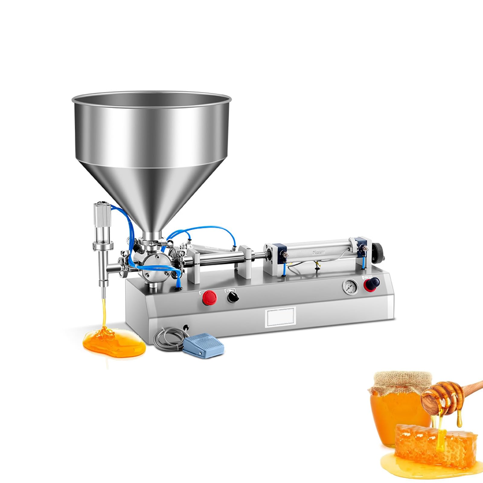 Single-head Semi-Automatic Paste Filler 150-3000ML Pneumatic Liquid And Paste Filling Machine With 30L Hopper Stainless Steel Piston Paste