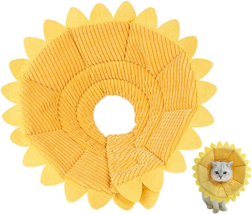 POPETPOP Soft Sunflower Recovery Collar 13.77In 0.17lb Washable Anti-Scratch Cone for Post-Surgery Wound Protection, Adjustable for Large Dogs (XL)