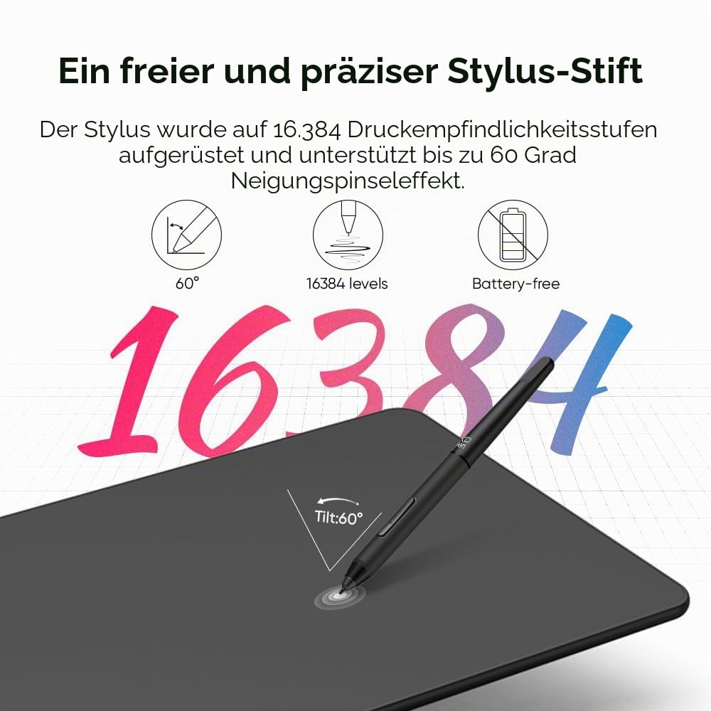 XP-Pen DECO01V2 Grafik-Tablet, Zeichnen, 10 x 6 Zoll, passiver Eingabestift, 8192 Stufen, Neigung und 8 Shortcuts, kompatibel mit Windows/Mac OS/ChromeBook/Android