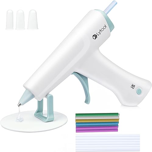 Lytool Pistola de pegamento caliente, pistola de pegamento inalámbrica con batería de litio de 2600 mAh, 30 barras de pegamento y almohadilla de
