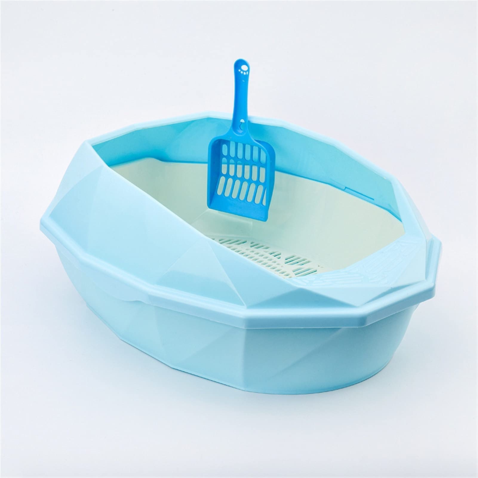 Kuweta dla kota, antyrozbryzgowa miska dla kota Zestaw szkoleniowy dla kota z szufelką, nieprzywierająca powłoka ułatwiająca czyszczenie (Blue L.)