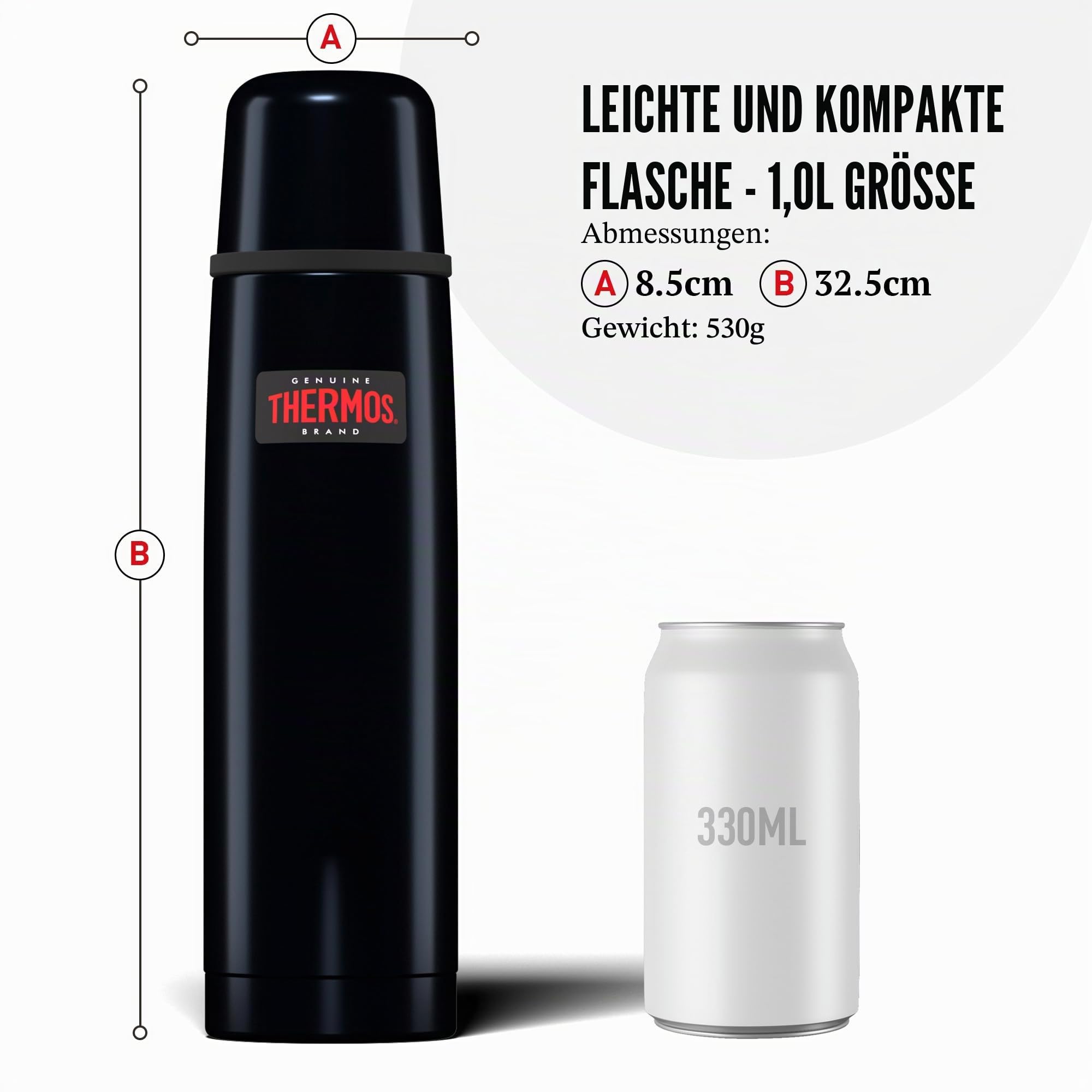 Thermos Edelstahl-Thermosflasche, leicht und kompakt, 1 Liter, Mitternachtsblau