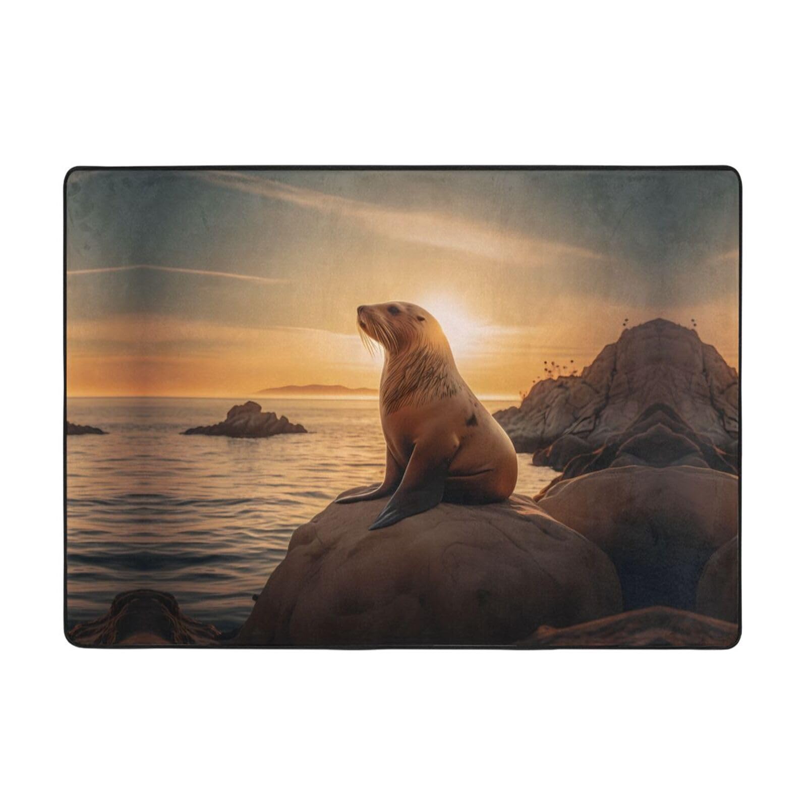 Tapis de sol en flanelle lion de mer 203x147 cm pour salon et chambre