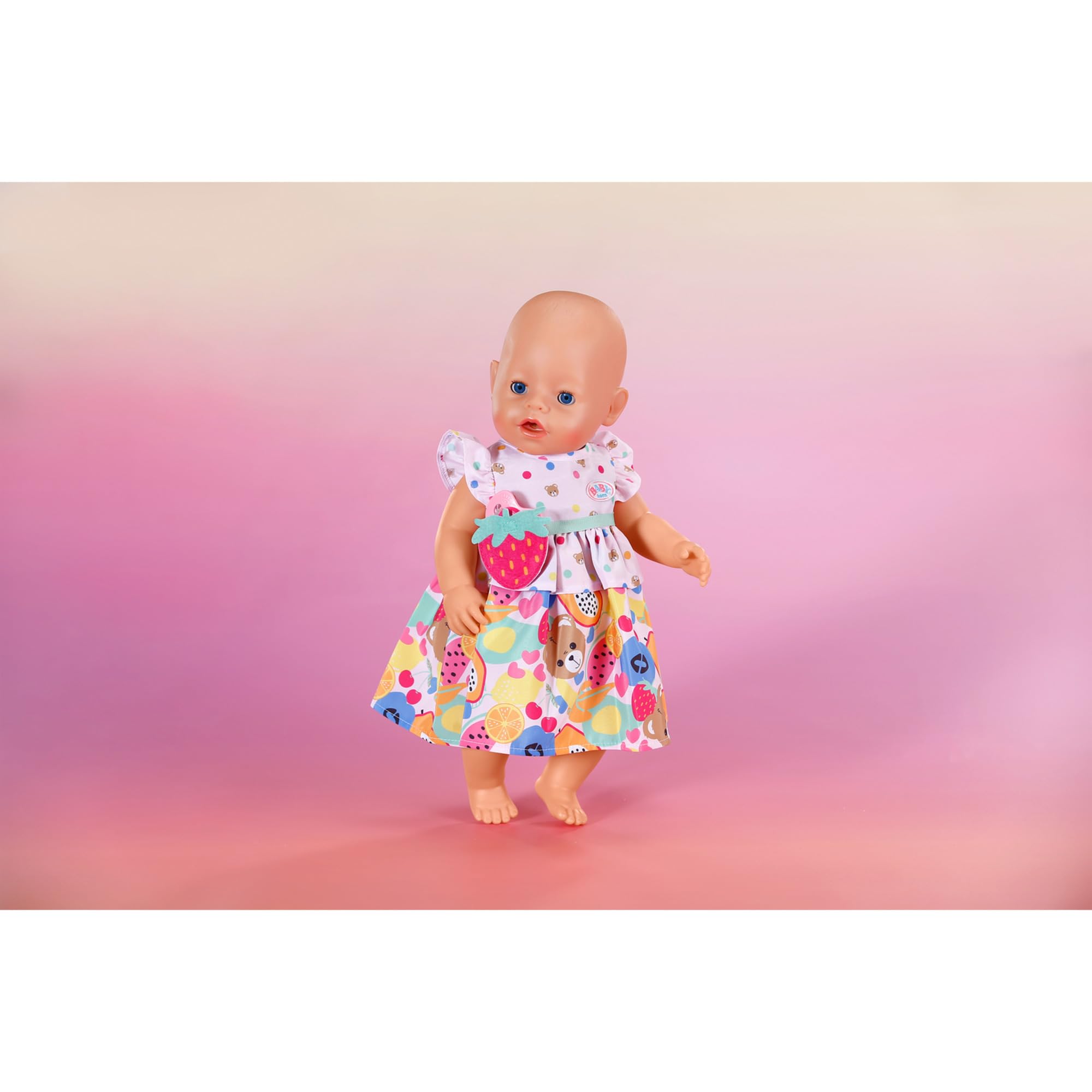BABY born Sukienka owocowa, uroczy strój z paskiem z klamrą truskawkową dla lalek 43 cm, 838303 Zapf Creation