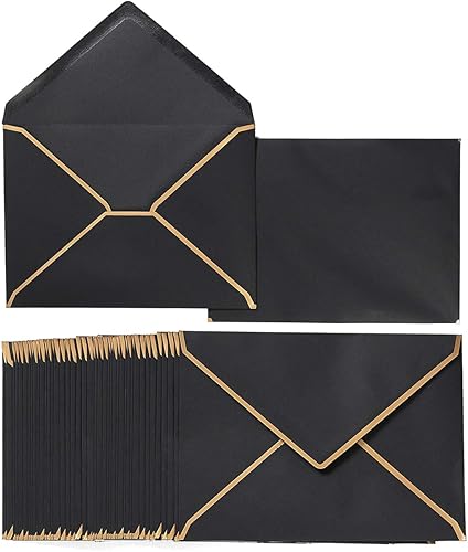 Vista 19 de 50 Pack A7 Envelopes Navy Blue 5 x 7 Self-Adhesive V Flap Envelopes with Gold Border for Office, Greeting Card, Wedding, Graduation, Baby Shower