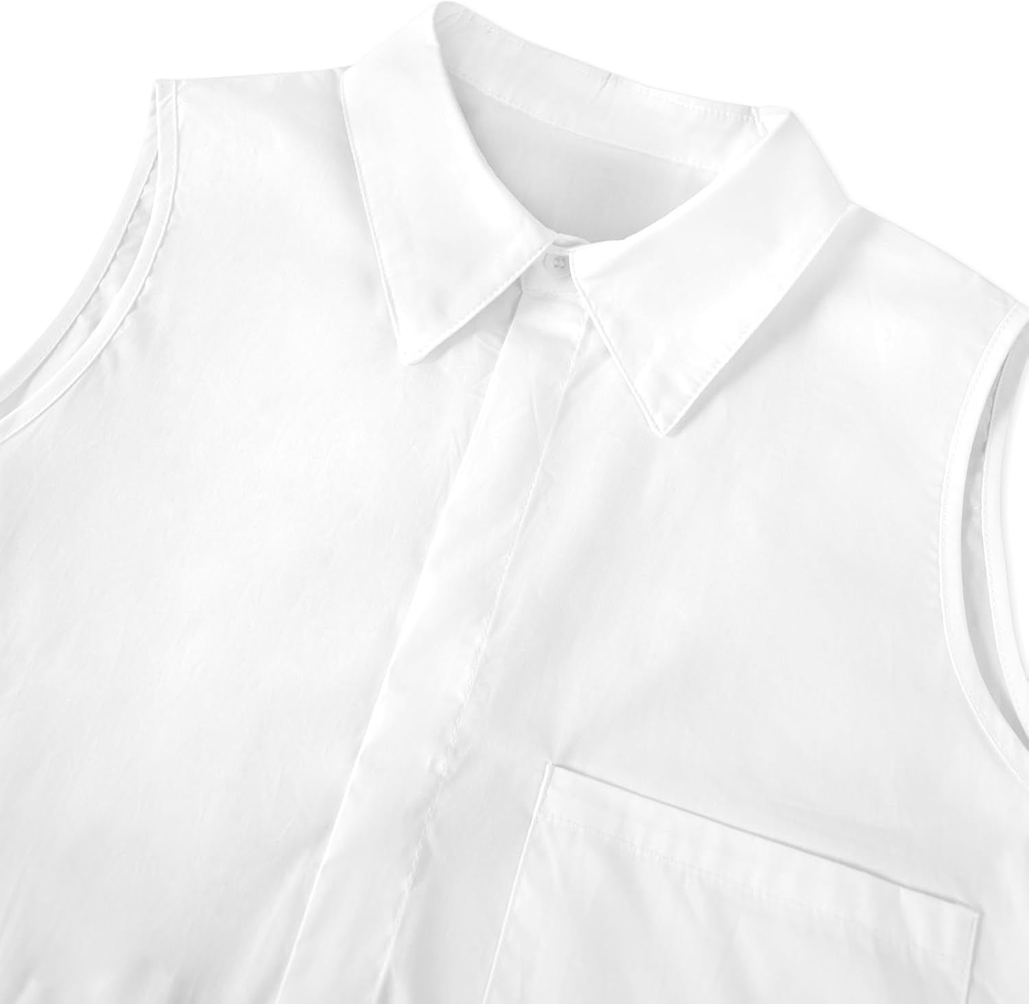 Remidoo Women's Sleeveless Button Down Shirt Asymmetrical Hem Crop Tank Top Cropped Blouse - Image 5