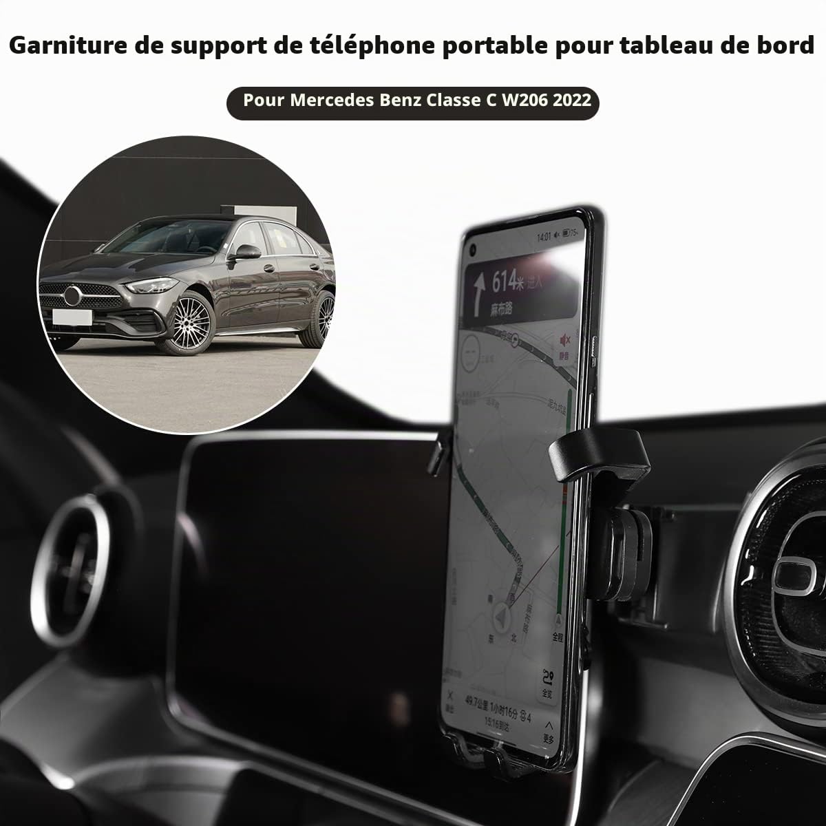 Support de téléphone de voiture pour Benz Classe C W206 2022 - Accessoire de revêtement de téléphone portable