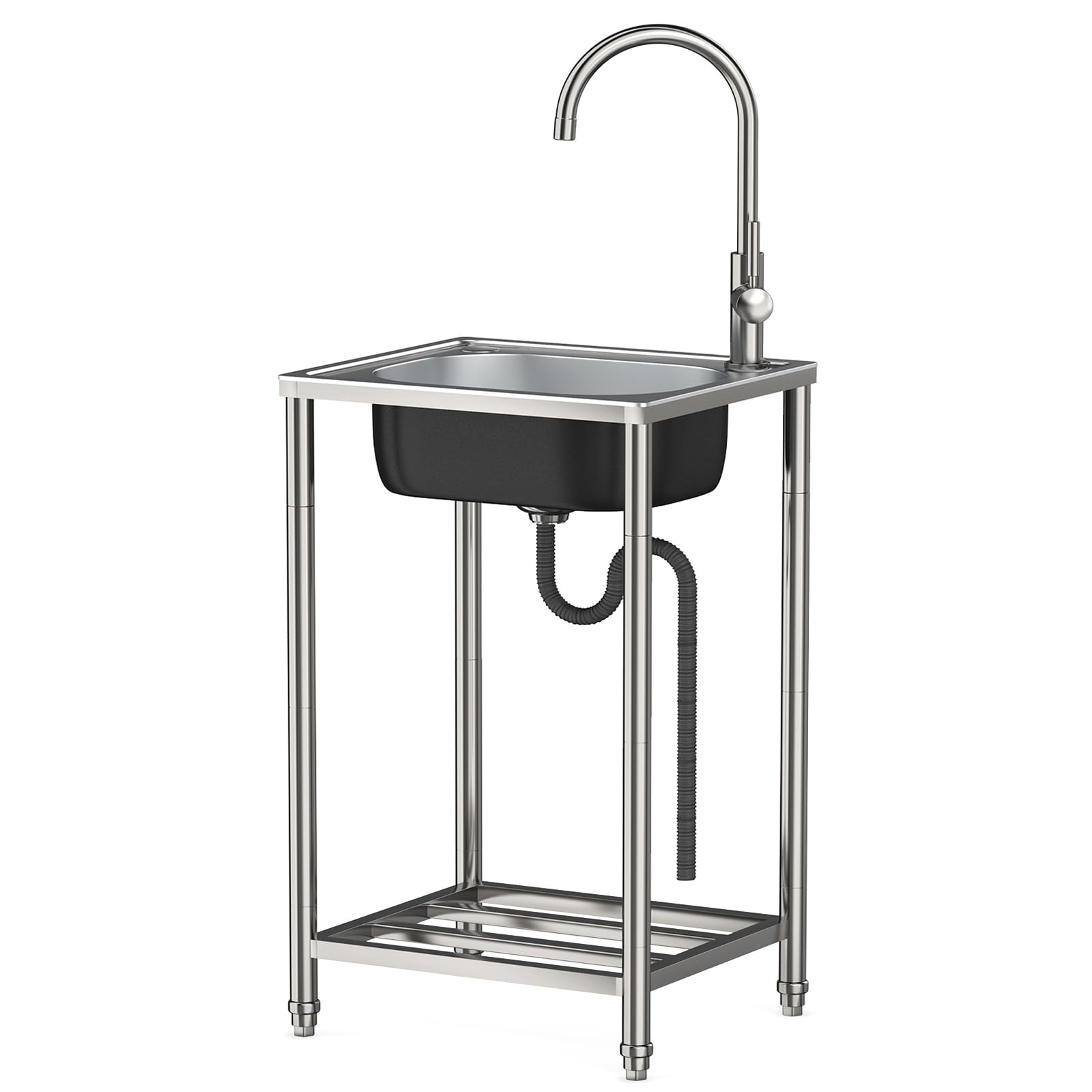 TAXXII Commercial Stainless Steel Freestanding Utility Sink With Tap For Outdoor Garden Kitchen Bar Single Bowl Square Station.