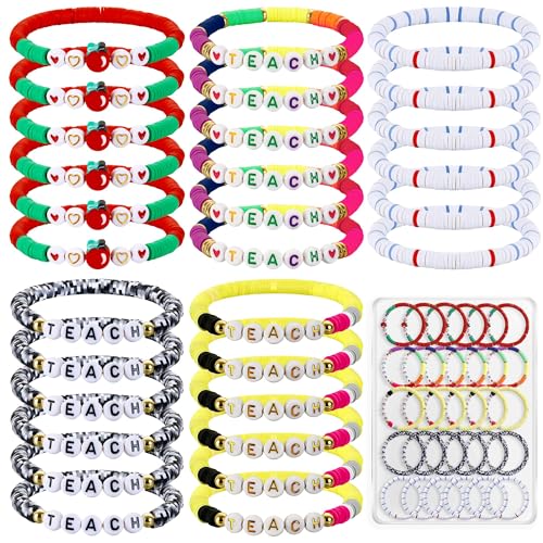 TOHONGADON 30 pulseras de regalo de agradecimiento para profesores, pulseras de lápices de cuentas de arcilla polimérica, regalo del día del profesor de pulseras de amistad para estudiantes, regalos