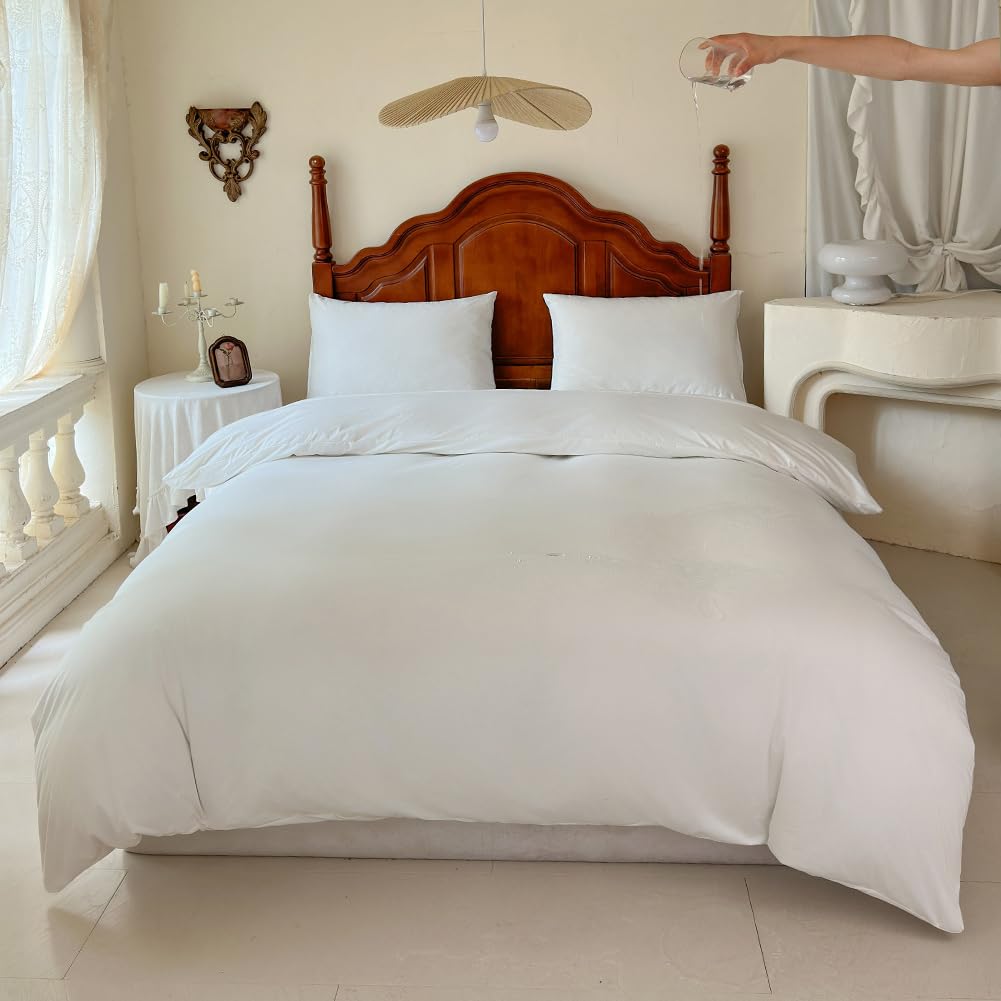 Jersey Single Side Waterproof Duvet Protector Twin, Incontinence Reversible Duvet Protector, Waterproof Protective Cover or Liner for Bed or Couch, for Kids, Elder, Pets, Dog, (White, Twin)