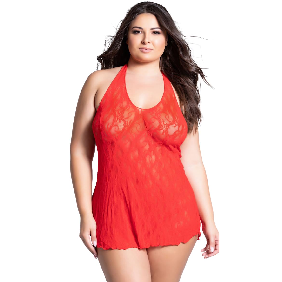 Women's Halter Neck Babydoll Lingerie Set Nightie Nightwear for Women Net Lace Full Coverage Nighty for Girlfriend Wife Bridal Honeymoon, Valentine (BD-11606)-image-40
