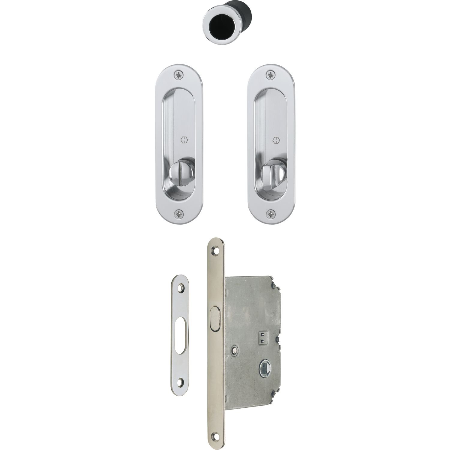 Hoppe Sliding Door Handle Oval Rosette WC Set 4930 – Chrome-Plated SAT | Inset Handles