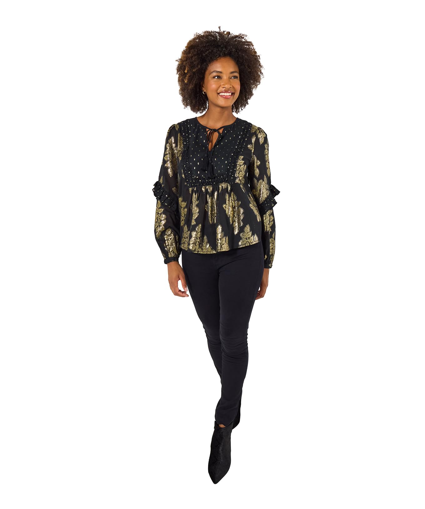 Joe Browns Womens Relaxed Fit Neck Tie Jacquard Top Black 8