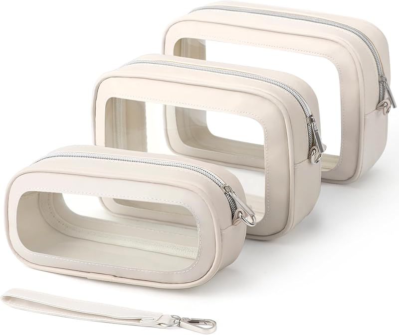 KIUGCO Conjunto com 3 necessaires transparentes com alças e zíper, organizadores de viagem em TPU, modelo K012