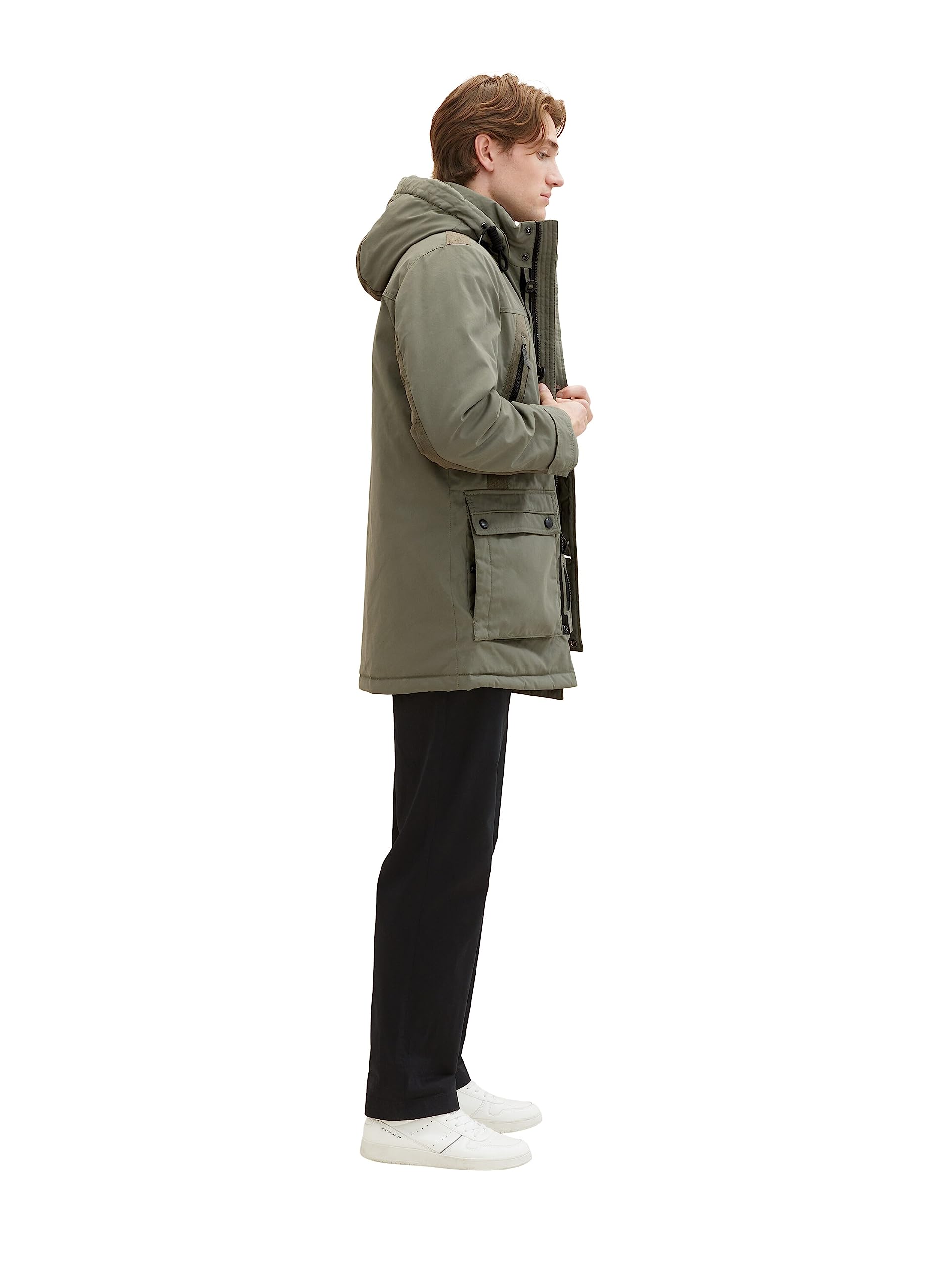 TOM TAILOR Herren 1037358 Coated Parka Jacke mit Abnehmbarer Kapuze, 32097-smokey Olive Green, XL – Ansicht 2
