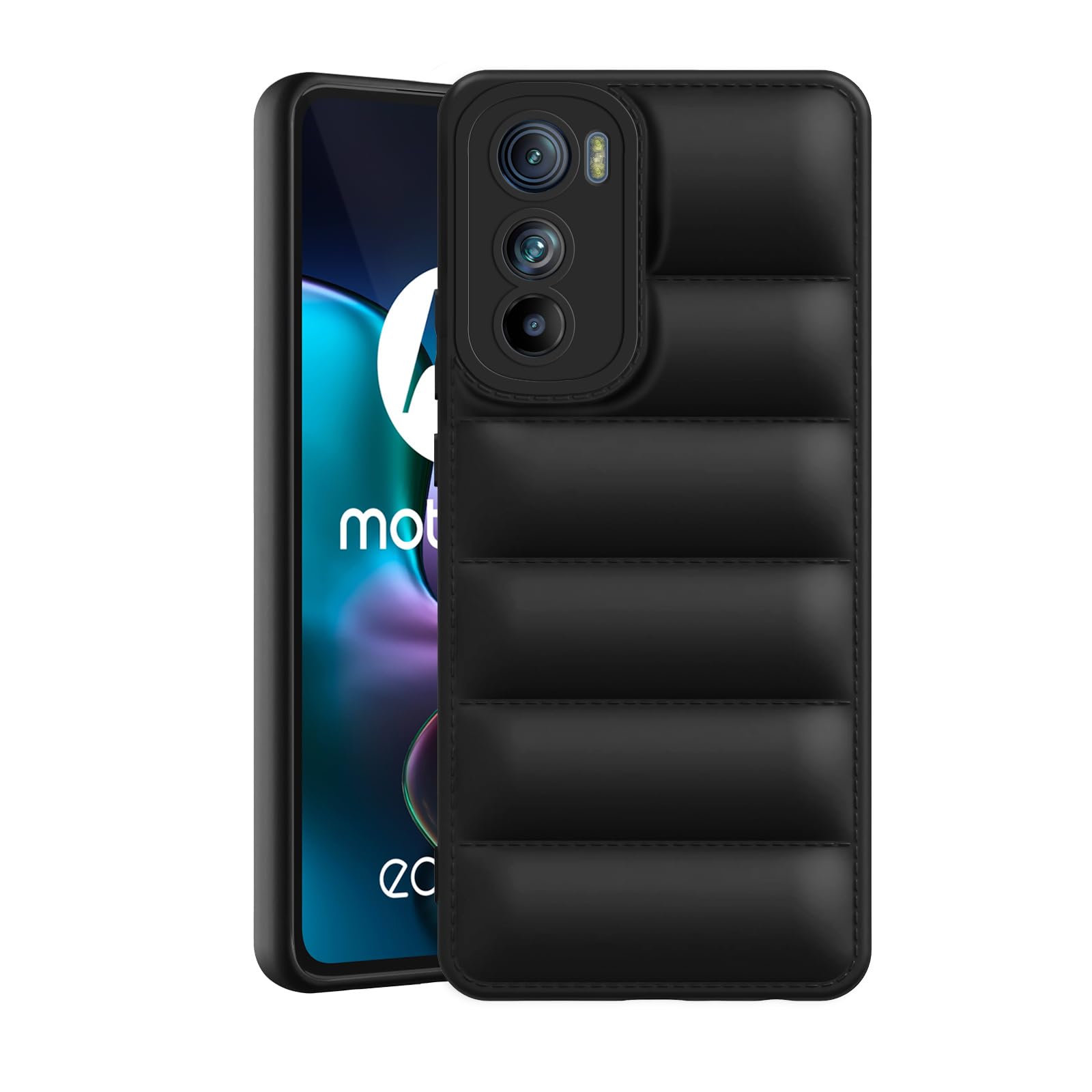 Amazon Brand - Solimo Rubber Puffer Case Camera Protection Soft Back Cover for Motorola Moto Edge 30 5G - Black