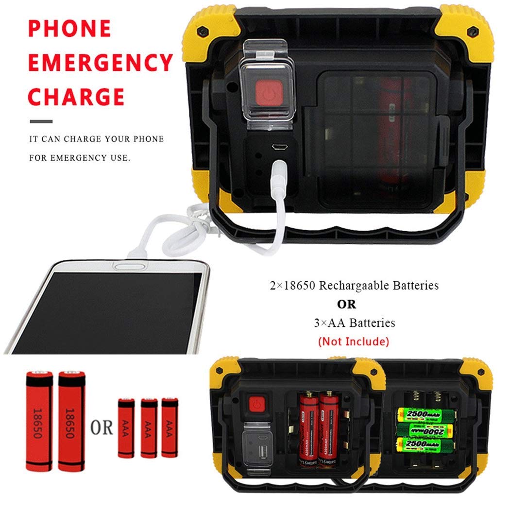 LED Wiederaufladbare Arbeitsleuchte, 10W Flutlicht, USB Tragbare Campingleuchte, IP65 Wasserdicht Strahler, 4 Beleuchtungsmodi für Auto Reisen Wandern Angeln