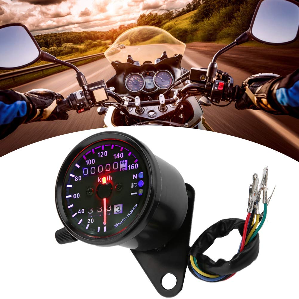 Motorcycle Odometer, DC 12V Universal Motorcycle Backlight Dual Odometer Speedometer Gauges Meter with LED Indicator