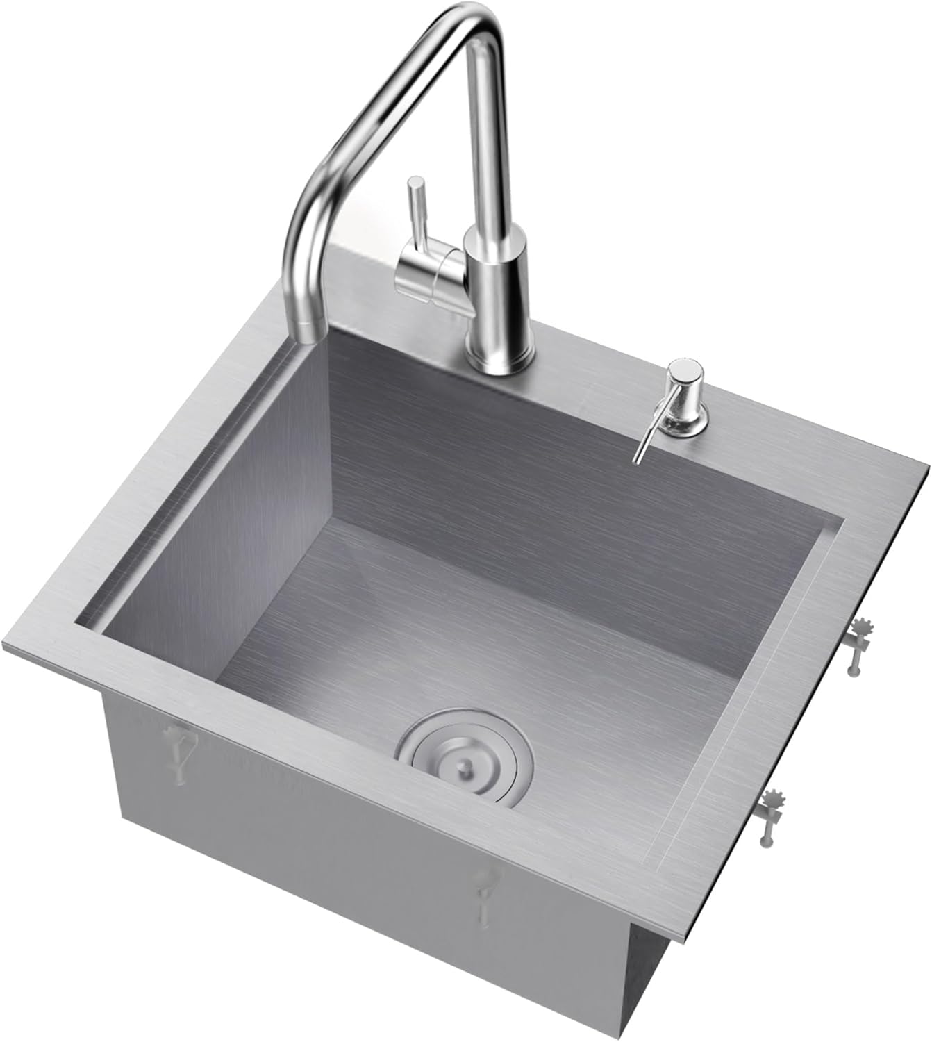 Outdoor Sink, TECASA 21 x 18 Inch Drop-in Workstation Kitchen Sink with Dust Lid and Faucet, T304 Stainless Steel Single Bowl Bar Basin with Cutting Board for Garage, RV, BBQ & Gardening 21 x 18 in Outdoor Sink with Faucet
