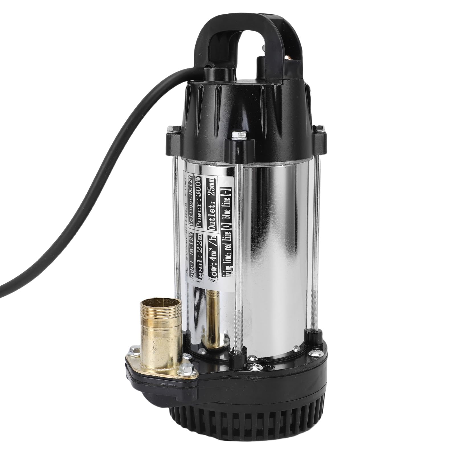 Oumefar Pompa Zanurzeniowa Wydajna Pompa Wodna o Wysokim Udźwigu 300 W do Stawu Hodowlanego, Sadu, Stali Nierdzewnej (DC12V)
