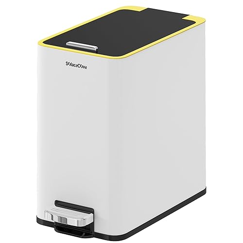 Basurero de baño de acero inoxidable con tapa, cubo de basura de 2.6 galones con pedal de pie, cubo de basura pequeño de cierre suave con tapa para