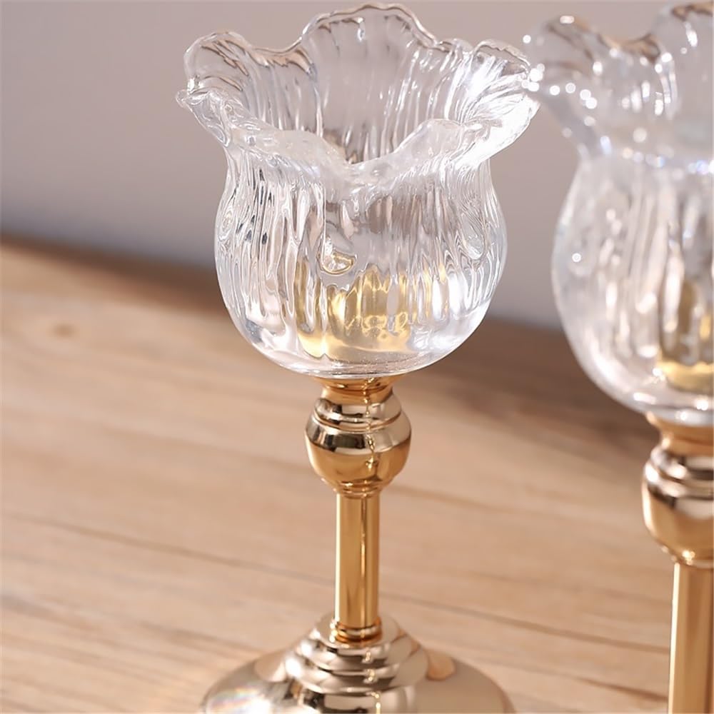 Kerzenhalter für Kerzenständer Europäischer Kristallglas-Kerzenhalter mit großem Kerzenlicht, Tischdekoration, Heimtextilien für Esstisch-Mittelstück(Klein)