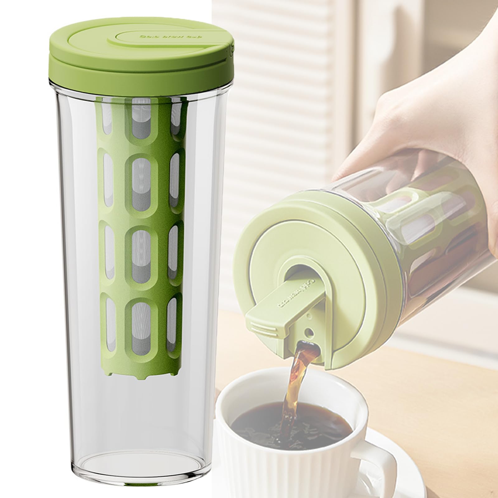 Cold Brew Coffee Maker and Ice Tea Brewer Pitcher, Beverage Cooler Large Capacity Teapot with Mesh Filter 1L(35oz) (Green)
