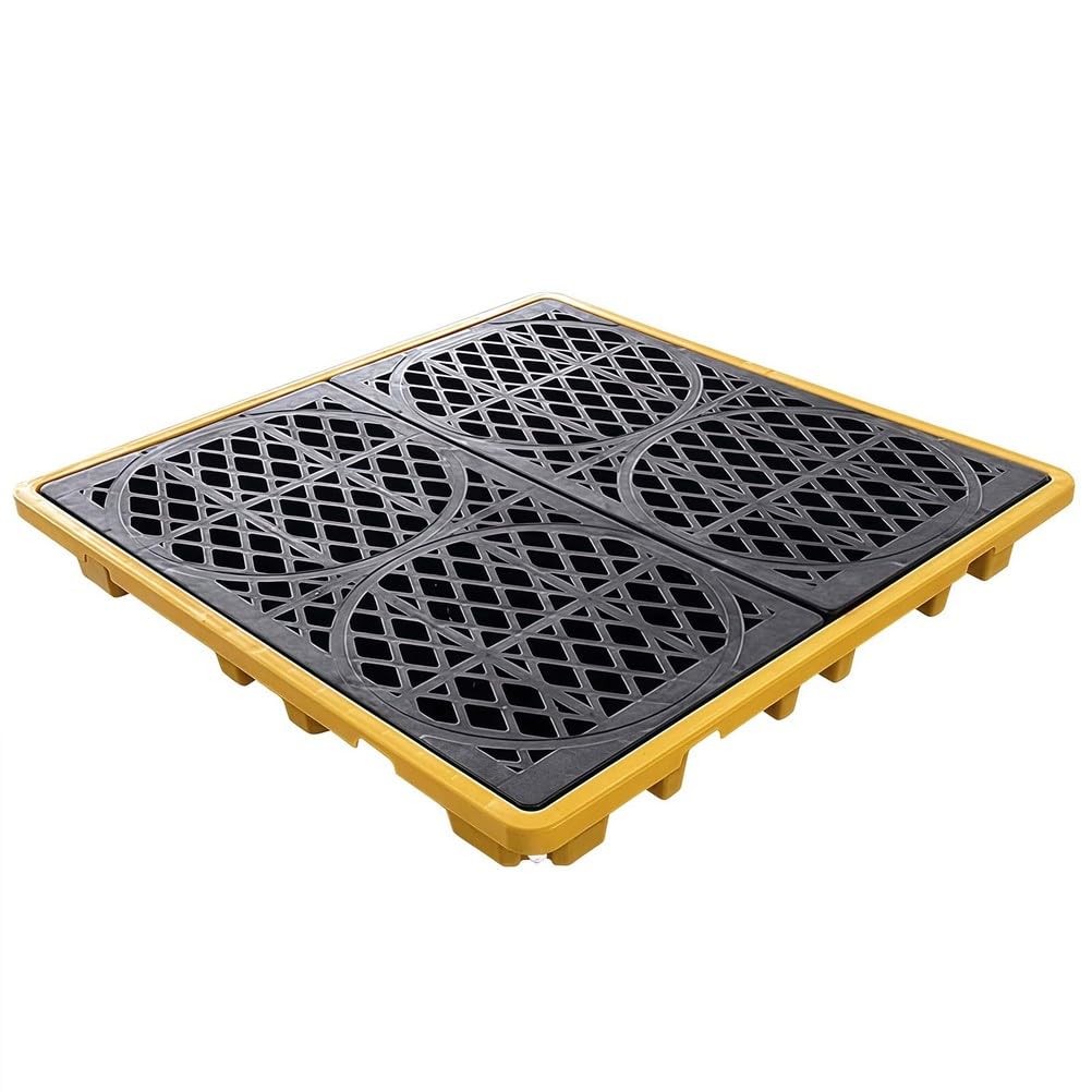HHOZsafety Leakproof Plastic Drum Spill Pallet Modular Spill Containment Tray with Grates for Industrial Use Heavy Duty Spill Control Platform for Safe Chemical Storage