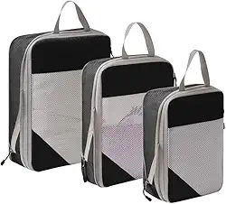 Kit Organizador De Mala Para Viagem Bordo Bagagem Roupas Necessaire Armazenamento Leve Prático Compressão 3 Peças Com Alça De Mão Pendurar - ZAFIN (Preto)