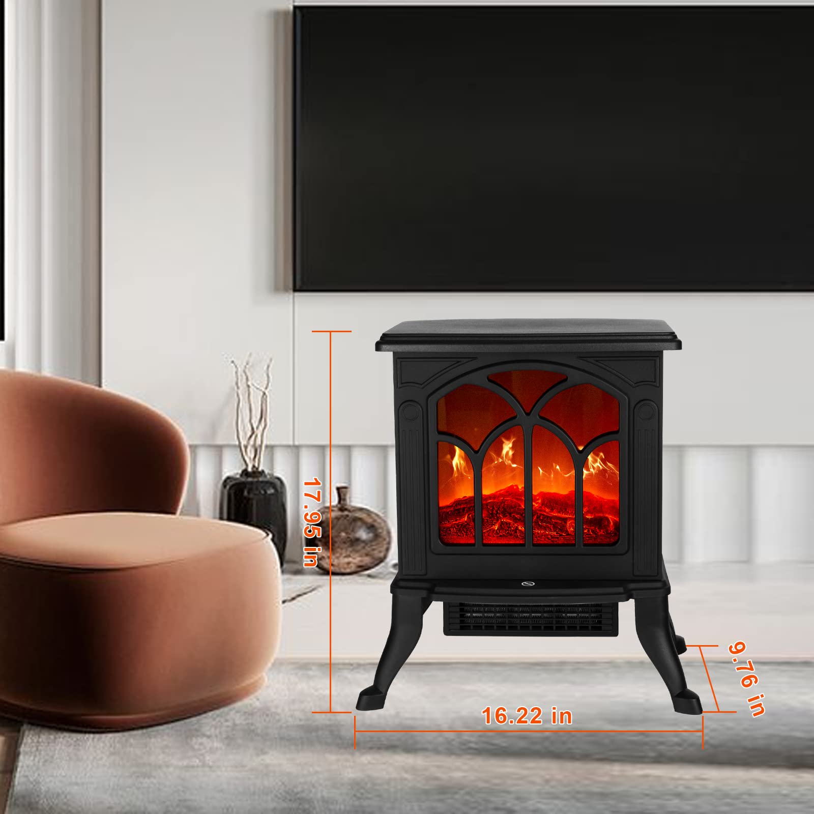 VIZTY Electric Fireplace Heater, Freestanding Fireplace Mantel with