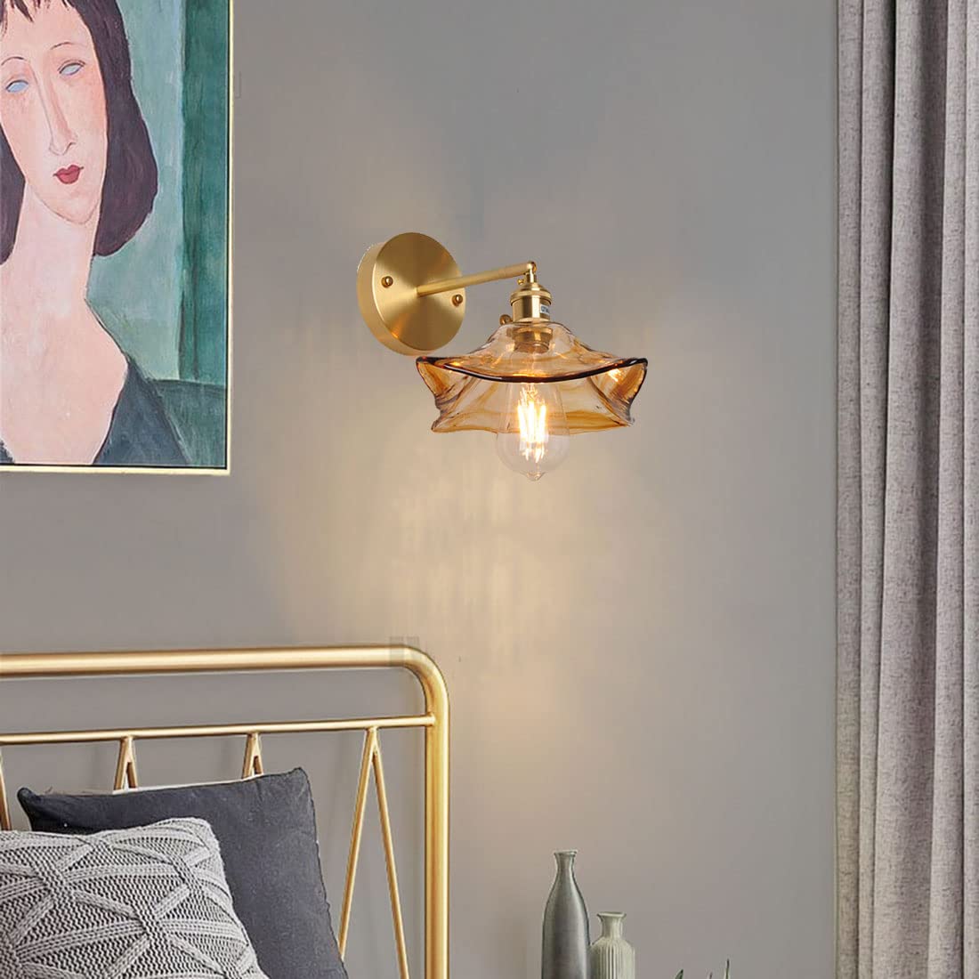 Apliques de Pared Ajustables para Interiores con Pantalla de Cristal marrón, Modernos y creativos, con Interruptor, Base de Hierro E27, Estilo Industrial, Ideales para Dormitorio, Sala de es