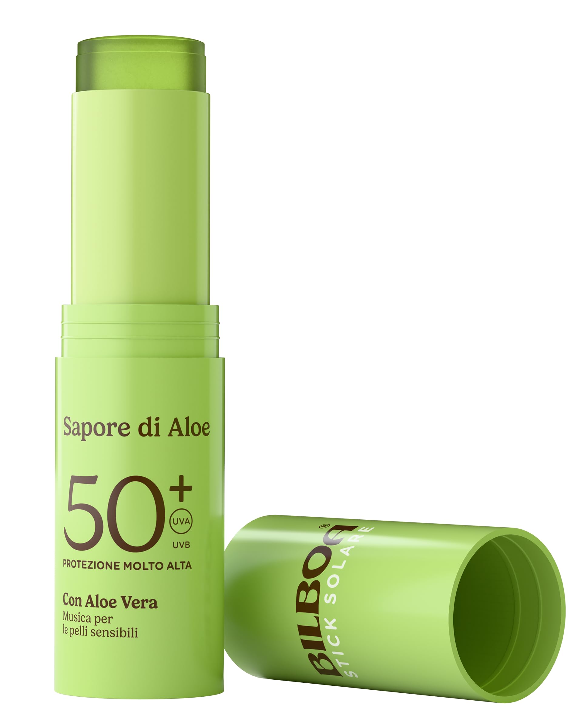 Bilboa, Sapore di Aloe, Stick Solare SPF 50+, Protezione Solare per Zone Delicate del Corpo e Pelli Sensibili, Profumo di Aloe Vera, Resistente all’Acqua, Formato Viaggio, 20 ml