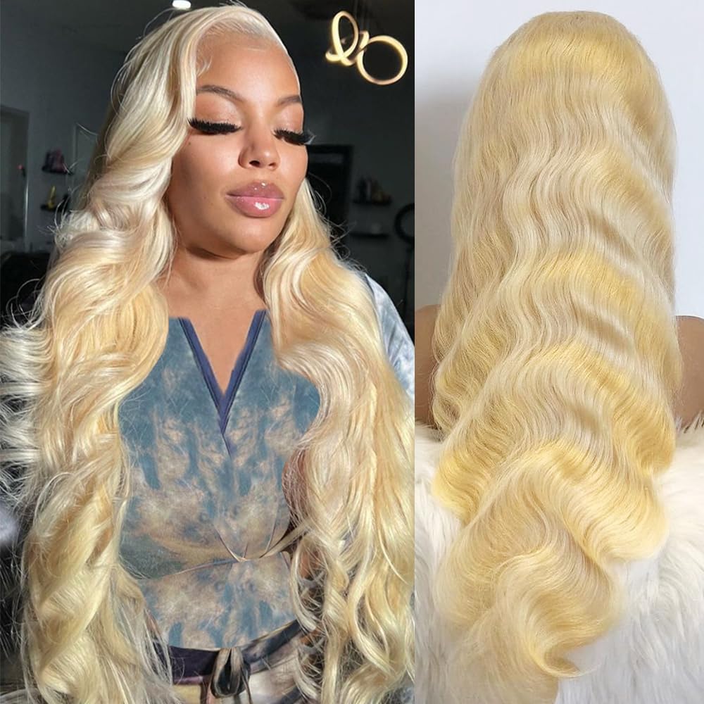 Lotulo 613 Lace Front Wig Human Hair Body Wave Blonde Wig Human Hair Pre Plucked With Baby Hair 180% Density for Women (34 Inch)