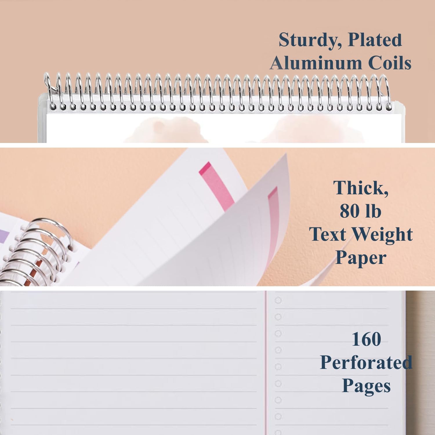 Erin Condren 8.5" X 11" Spiral Bound Productivity Notebook, Watercolor Leia, Functional 160 Lined Page and 80Lb Thick Paper Spiral Notebook, Stickers Included