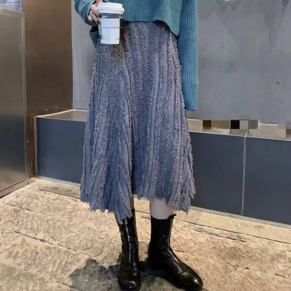 Gonne Lunghe Invernali, Gonne per Donna Taglie Forti Kaki Gonna A Vita Alta Elasticizzata con Frange Midi Gonne Larghe A Pendolo Gonne Invernali Calde Gonna A Trapezio con Balze
