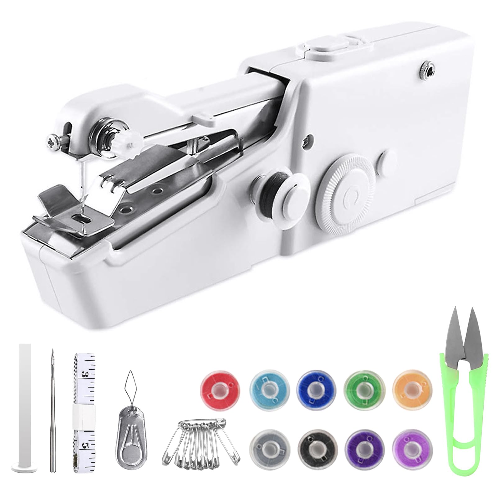 Handheld Sewing Machine, White Mini Sewing Machine with Sewing Accessories, Small Stitching Machine for Beginners, Portable Sewing Tool for Clothes, Fabrics, DIY Home Travel