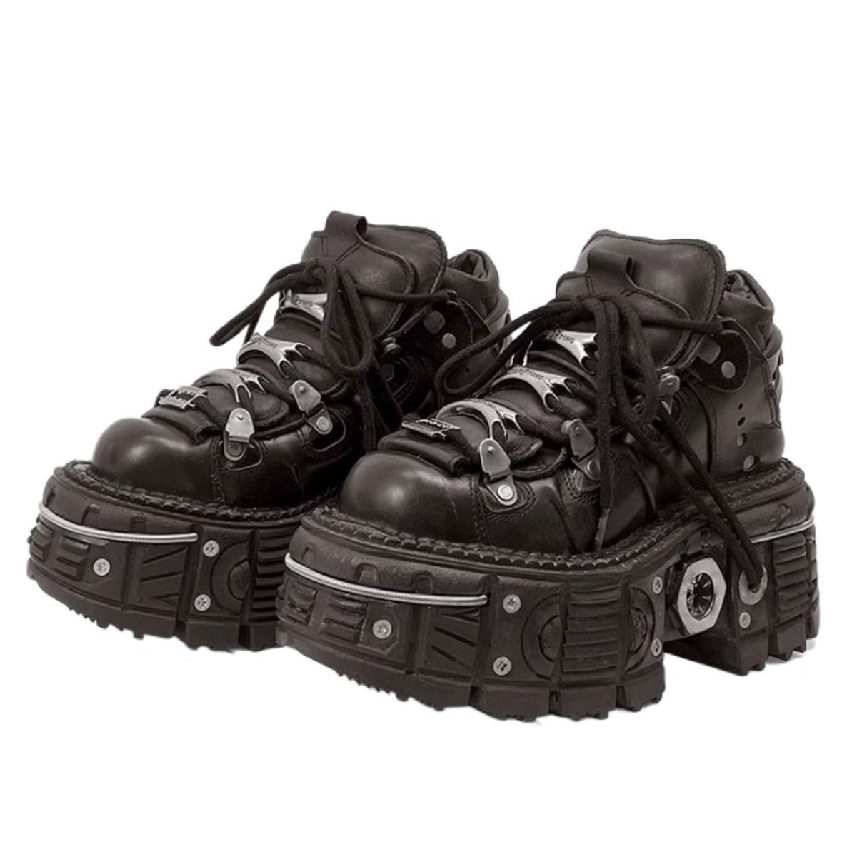 PU Leather Y2K Grunge Punk Platform Height Increase Derby Shoes for Men Casual Streetwear Mixed Color Thick Sole Sneakers with Skull Metal Accent