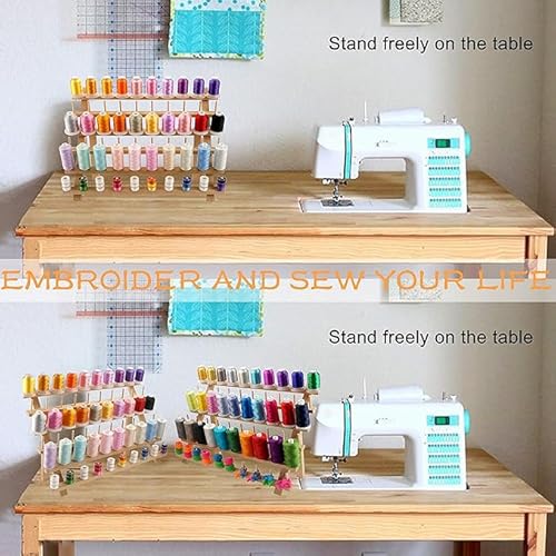 image for New brothread 2X60 Spools Wooden Thread Rack/Thread Holder Organizer w