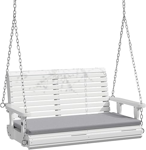 VINGLI Columpio de porche para exteriores de 4 pies, columpios de madera resistentes para patio de 880 libras con cojines, banco colgante estilo